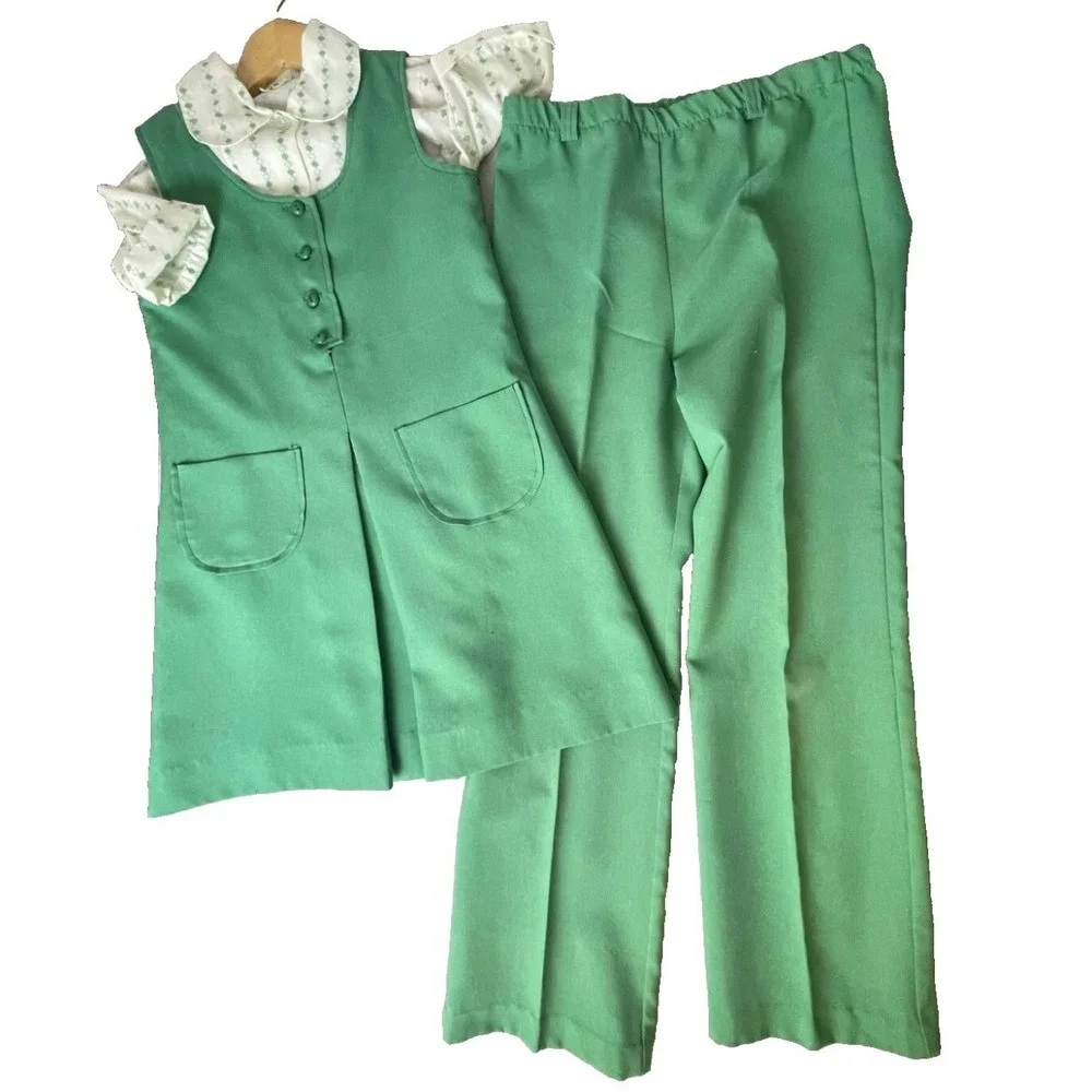 Vintage Official Girl Scout 70s Uniform‎ 3 Piece Set Juniors Size 8-10 Clover